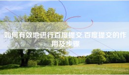 如何有效地进行百度提交,百度提交的作用及步骤